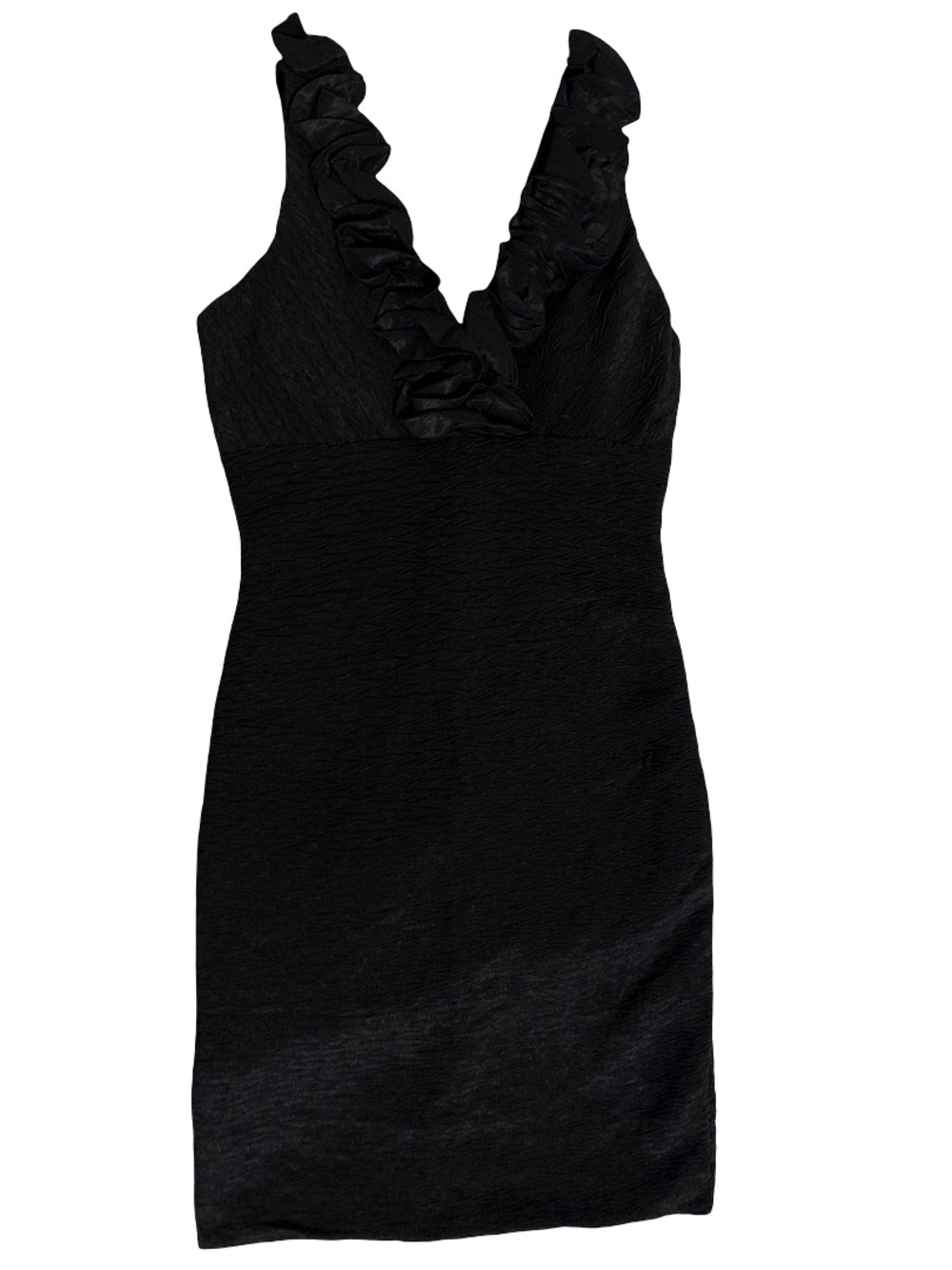 Romeo & Juliet Couture Black Ruffled V-Neck Mini Dress
